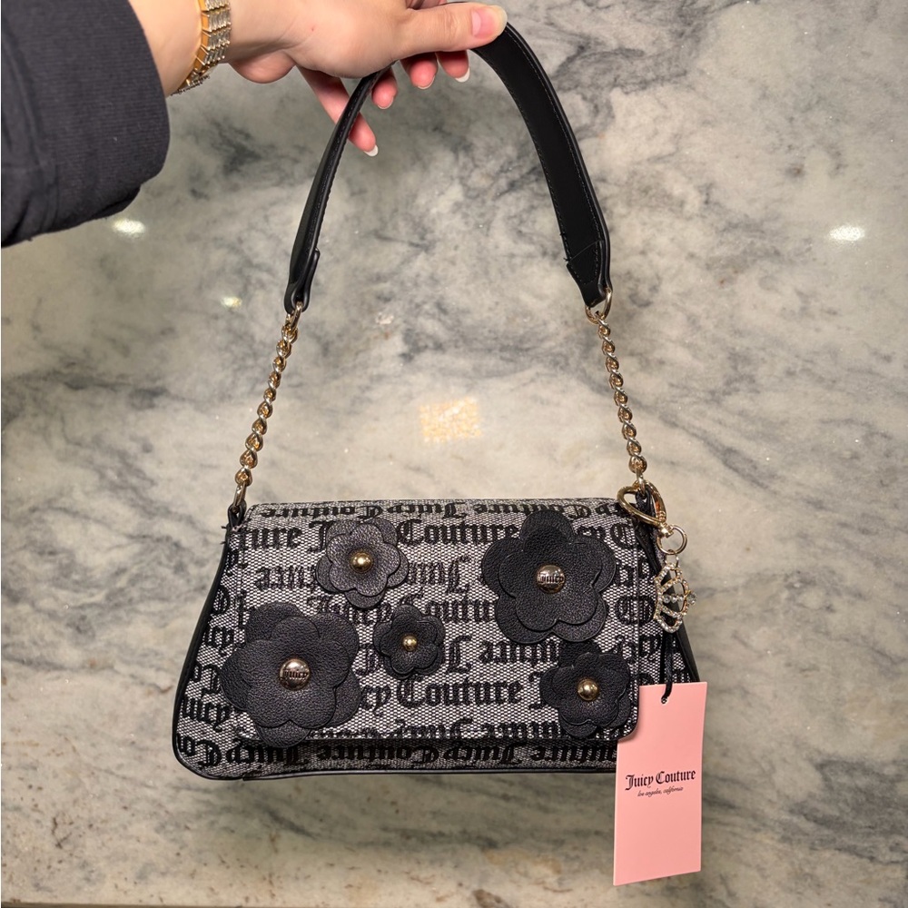 NWT Juicy Couture Black Bouquet Logo Shoulder Bag - Limited Edition for Spring